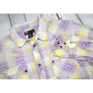 DIESEL Men's Long Sleeve Western Pearl Snap Shirt SIZE XL Yellow / Purple Plaid